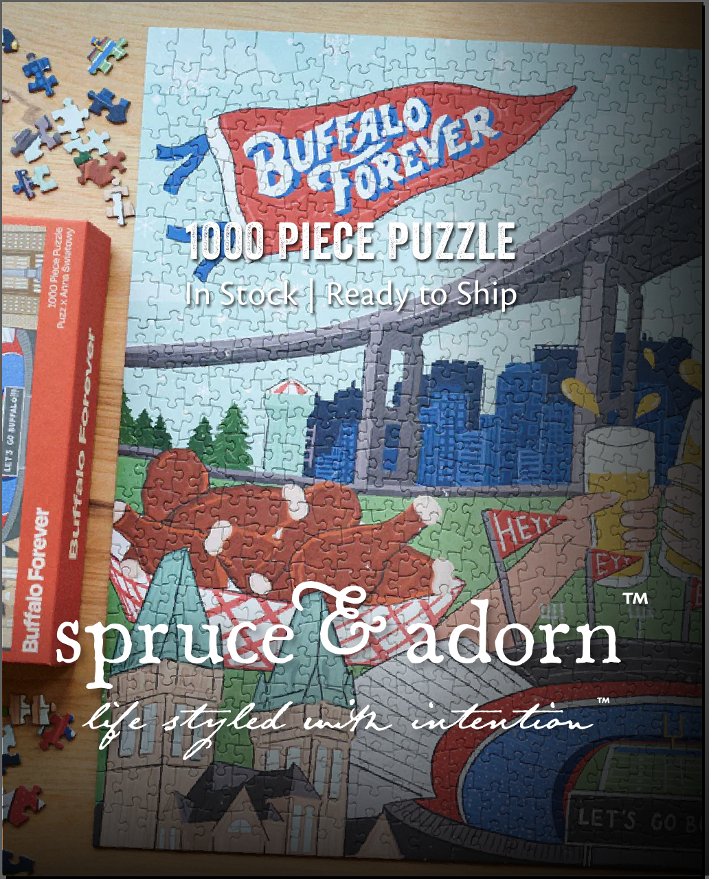 1000 Piece Buffalo Theme Puzzle, Manufactured and Printed in the United States, Puzz x Artist Anna Swiatowy