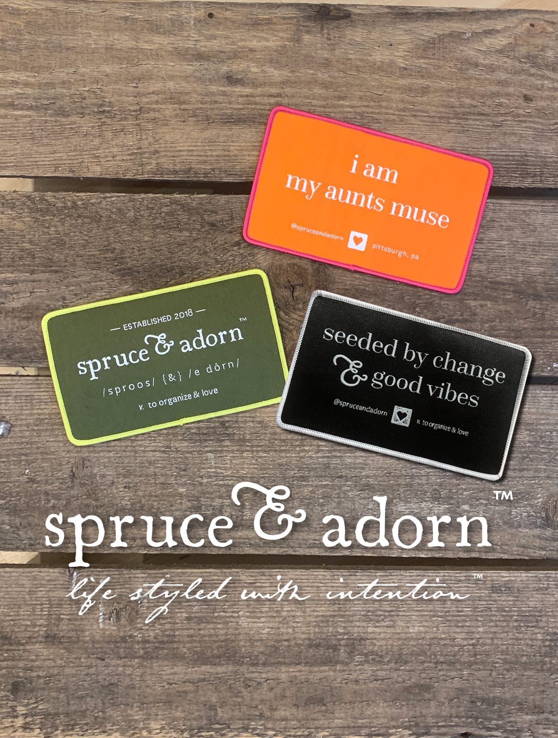 spruce & adorns™ positive affirmation apparel line in expanding with the additions of #seededbychangeandgoodvibes. Mend, upthrift and decorate your second hand fashions with a statement.